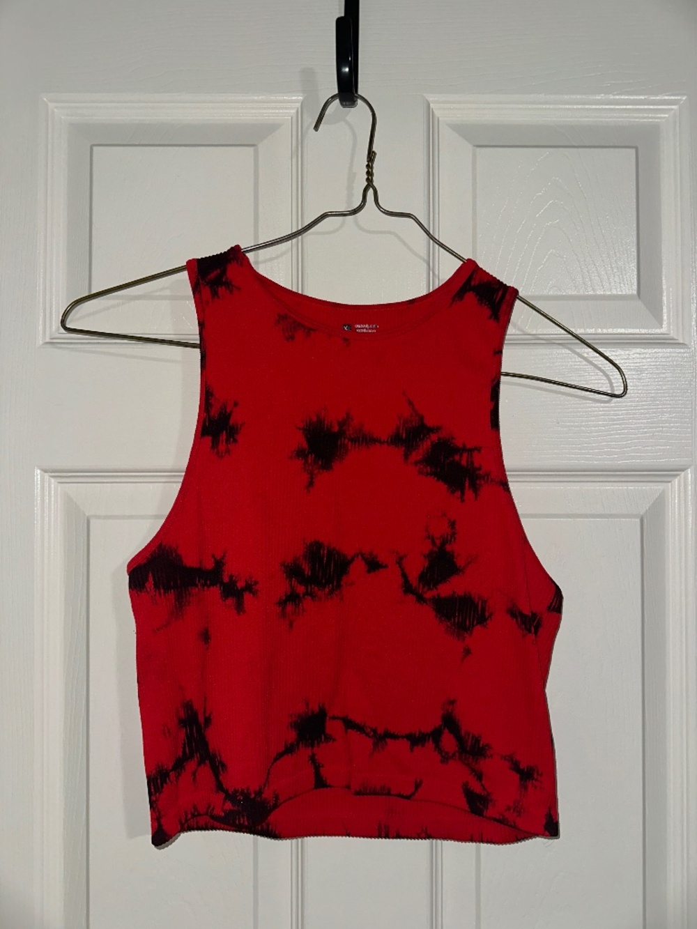 Red & Black Tie-Dye Print Crop Top